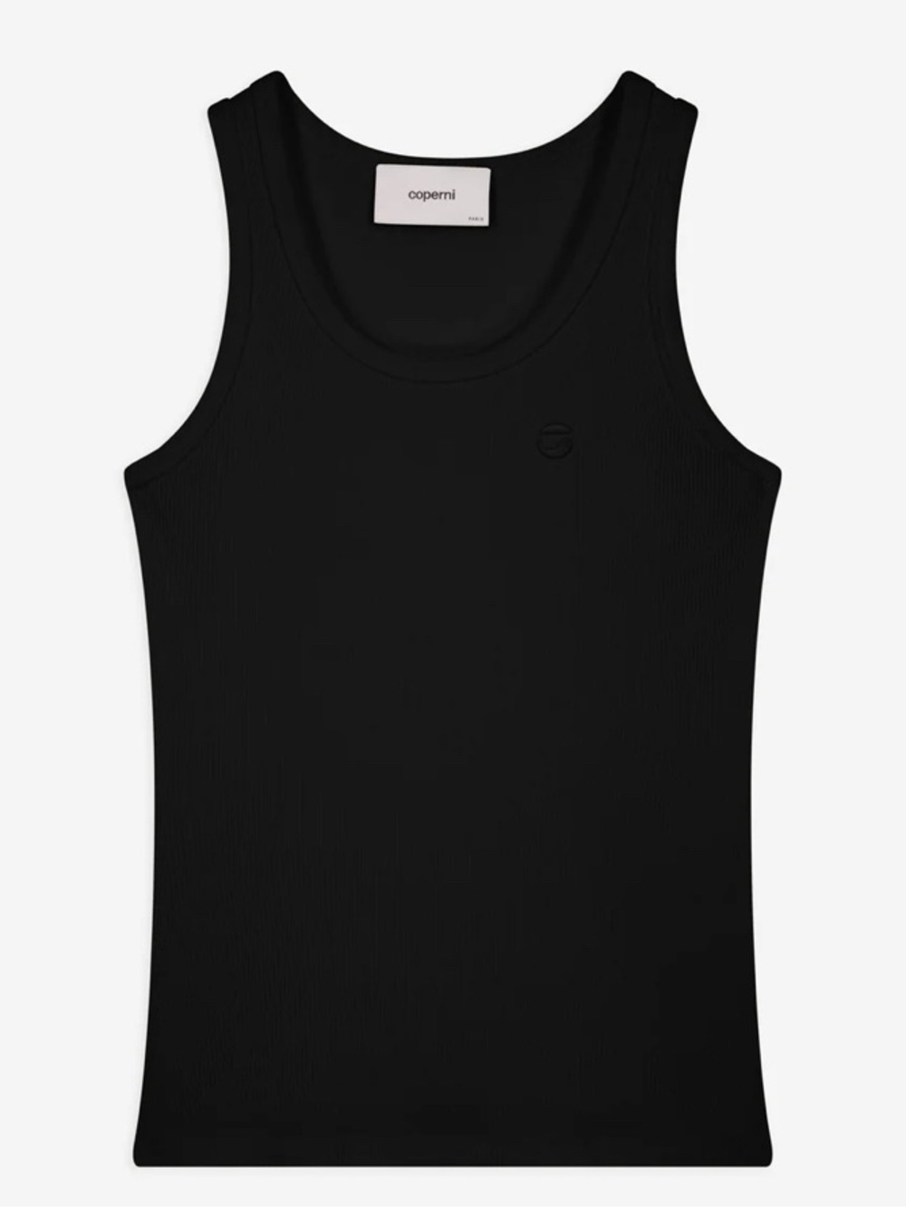 Coperni Fitted tank top in black cotton with logo